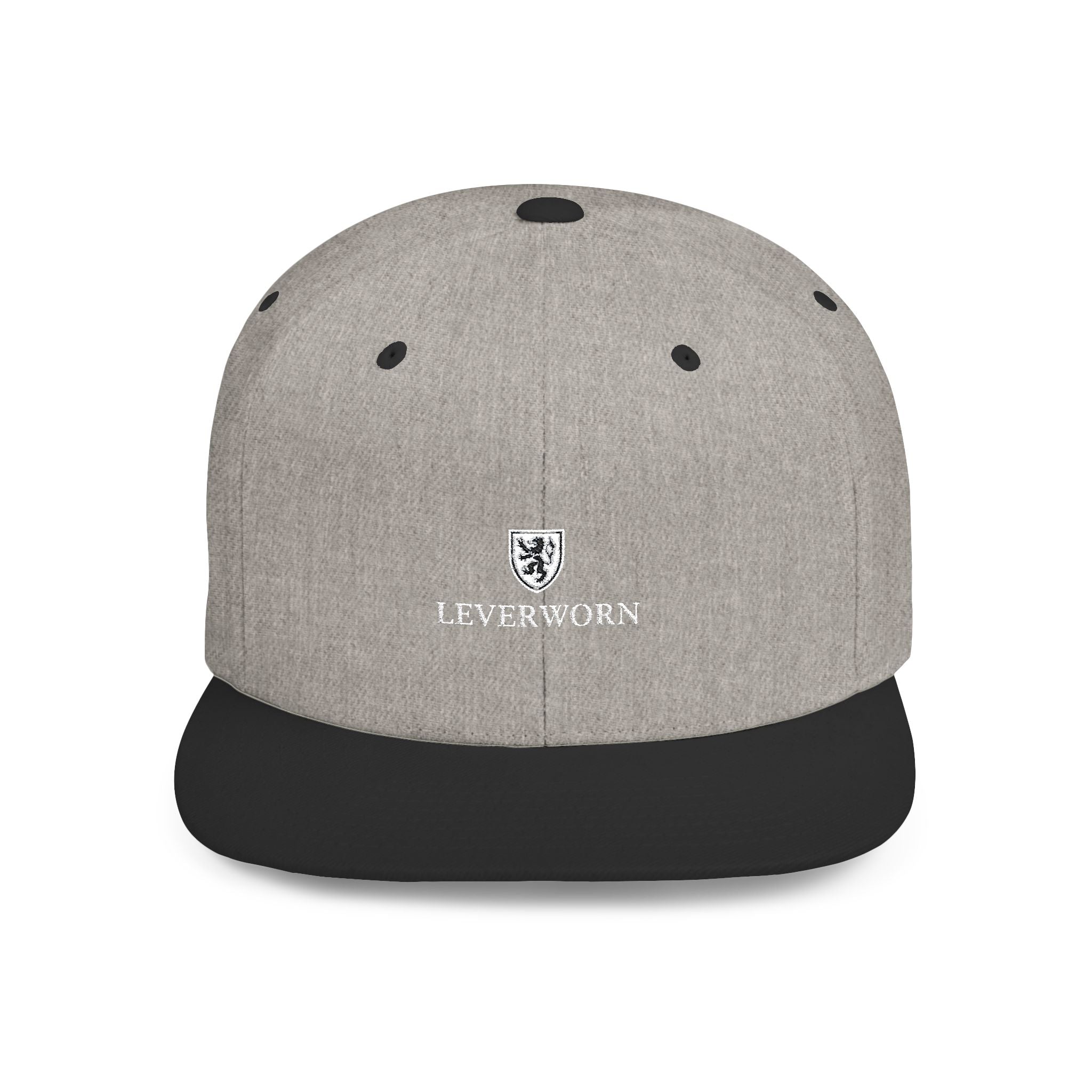Flat Bill Snapback Hat — Leverworn Crest Embroidered Snapback Printify
