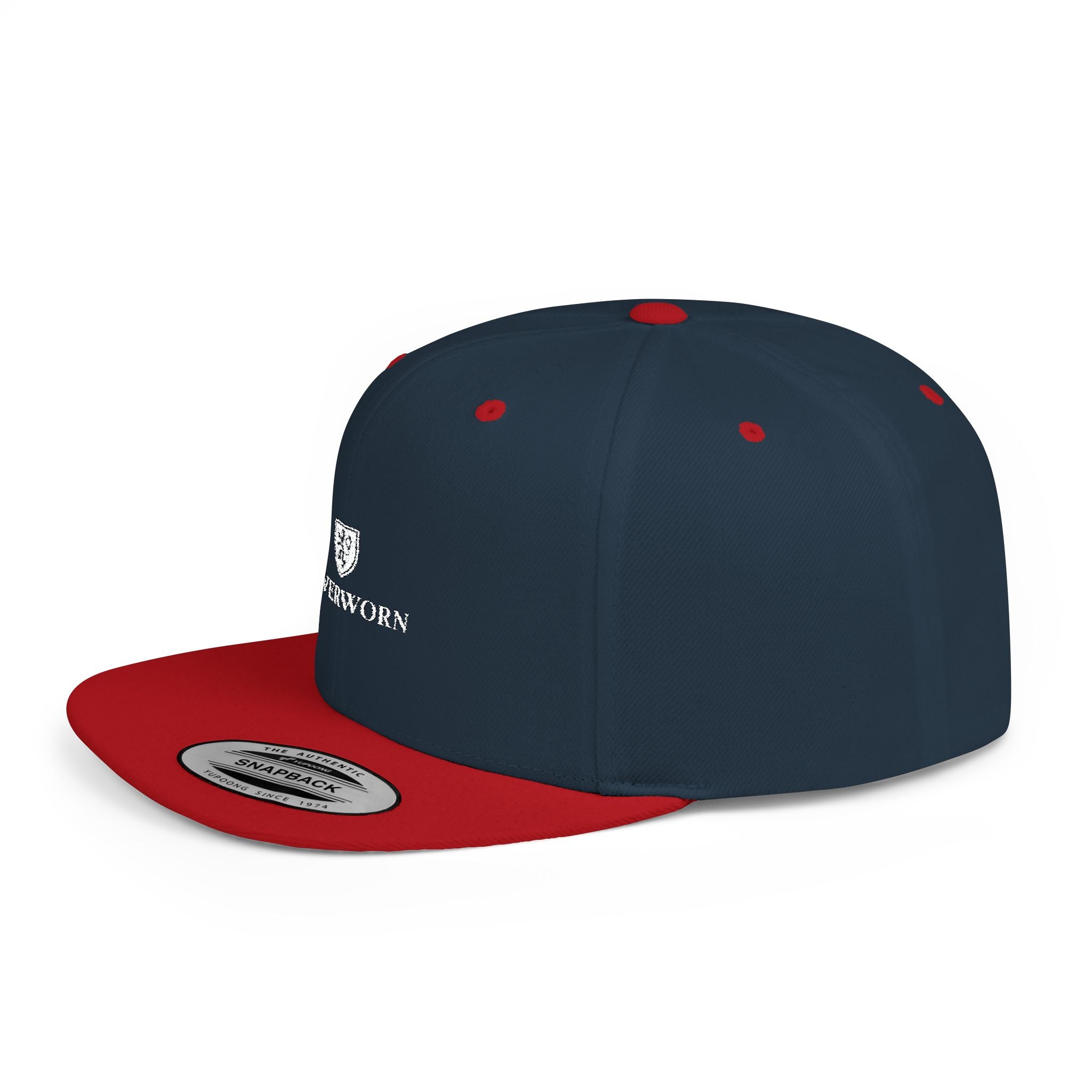 Flat Bill Snapback Hat — Leverworn Crest Embroidered Snapback