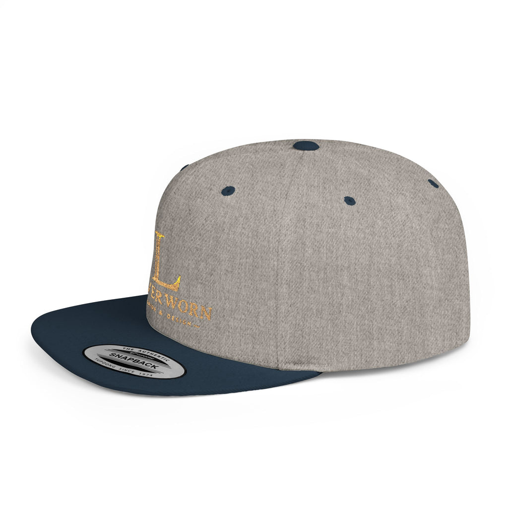 Snapback Hat — 'L' Gold Logo Leverworn Flat Bill Cap