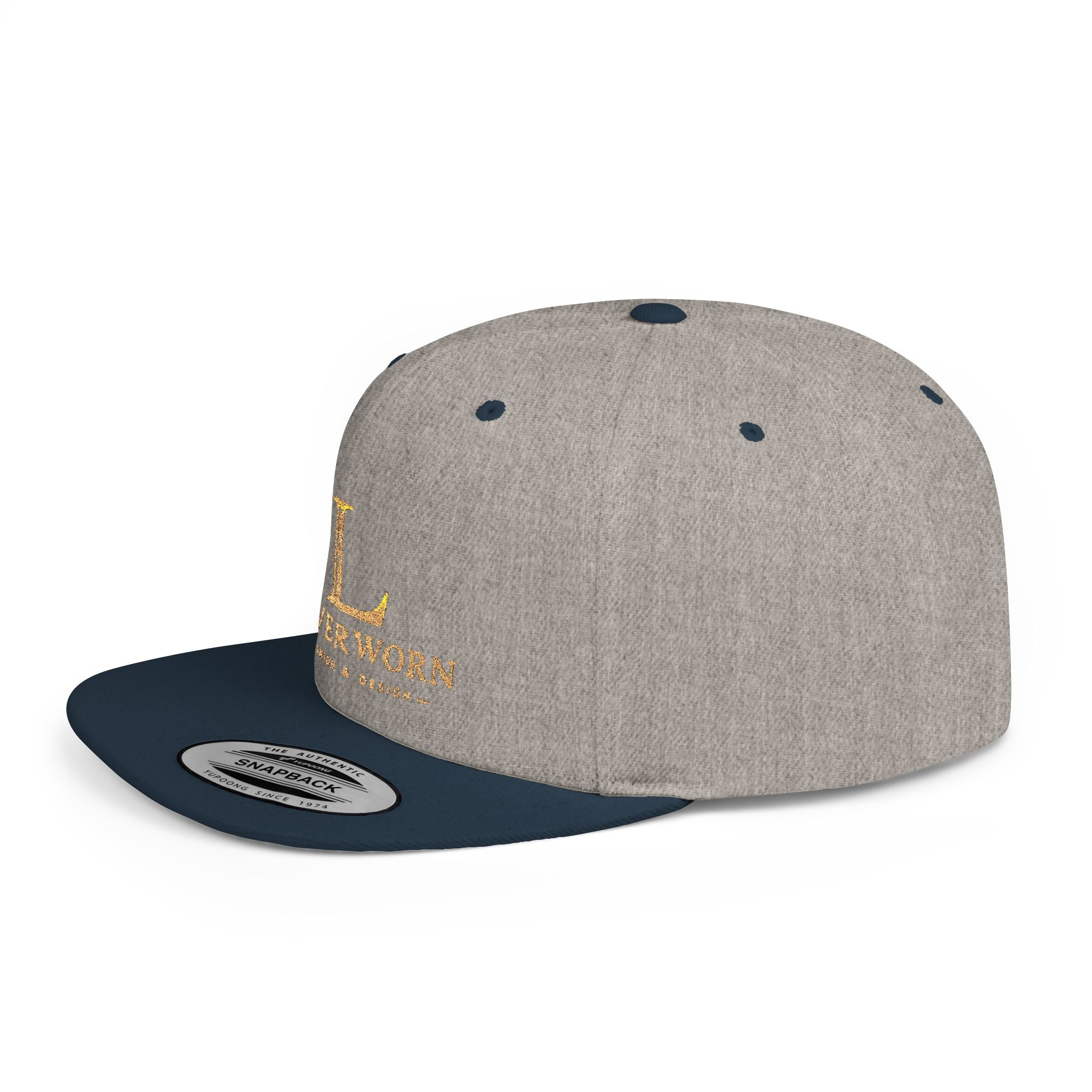 Snapback Hat — 'L' Gold Logo Leverworn Flat Bill Cap