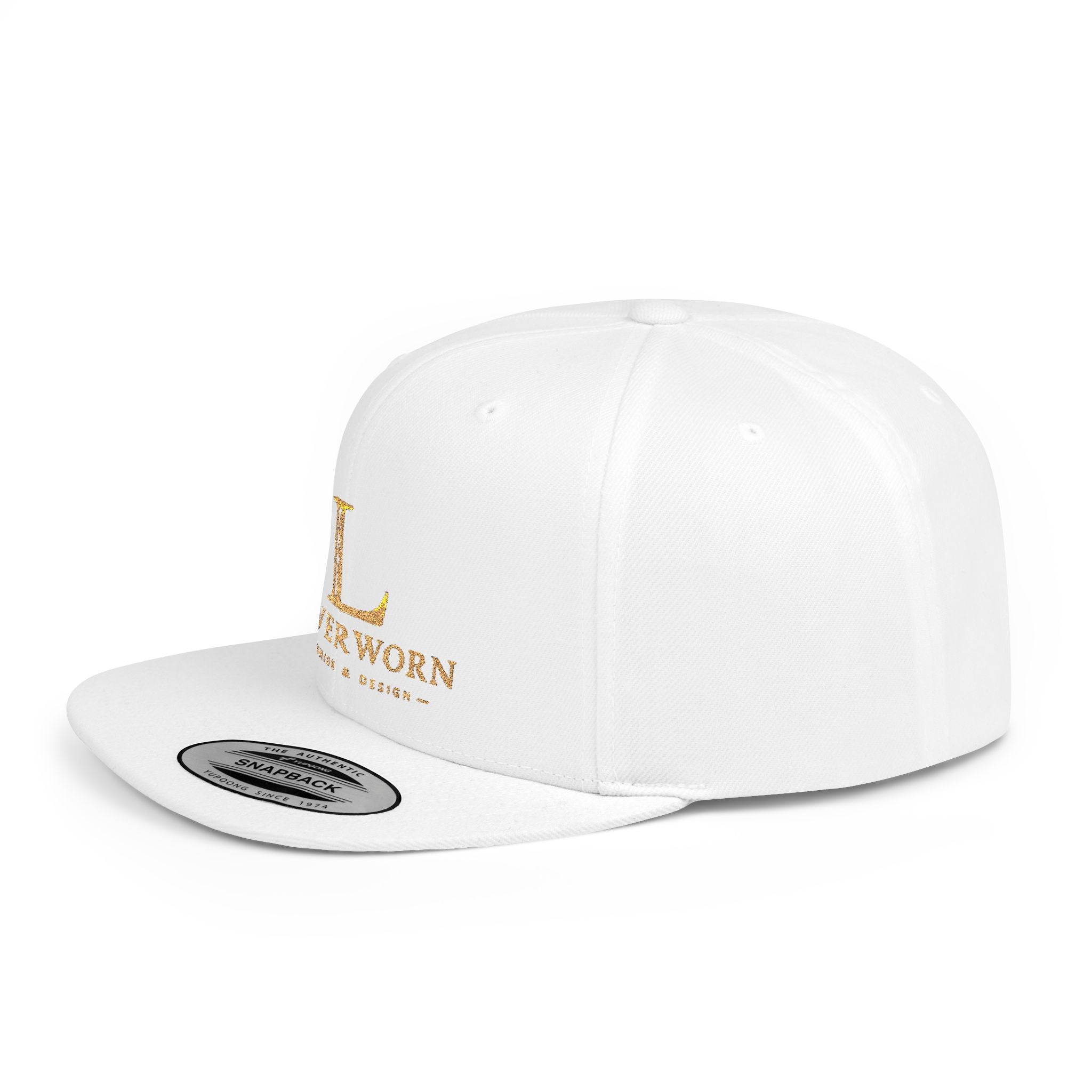 Snapback Hat — 'L' Gold Logo Leverworn Flat Bill Cap