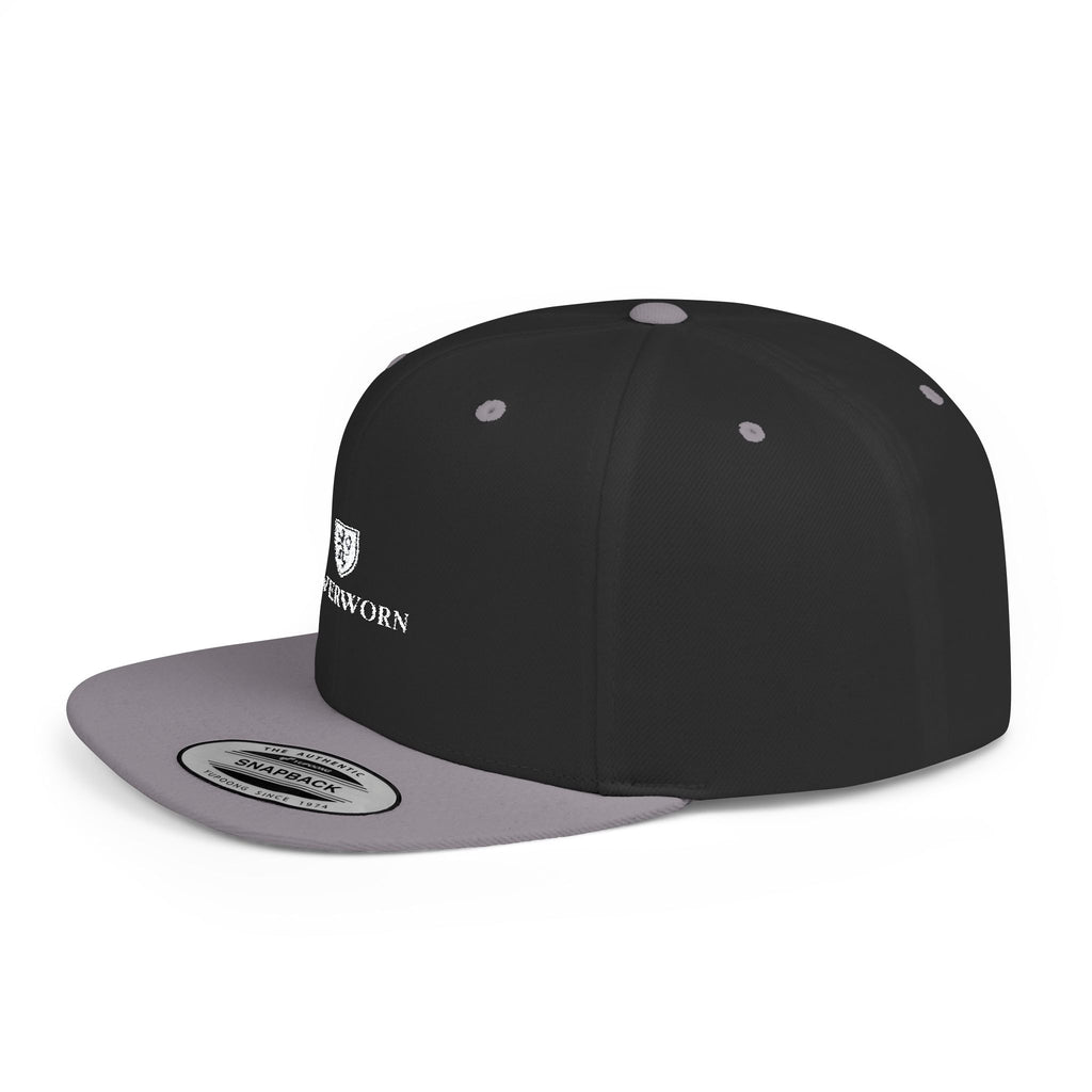 Flat Bill Snapback Hat — Leverworn Crest Embroidered Snapback