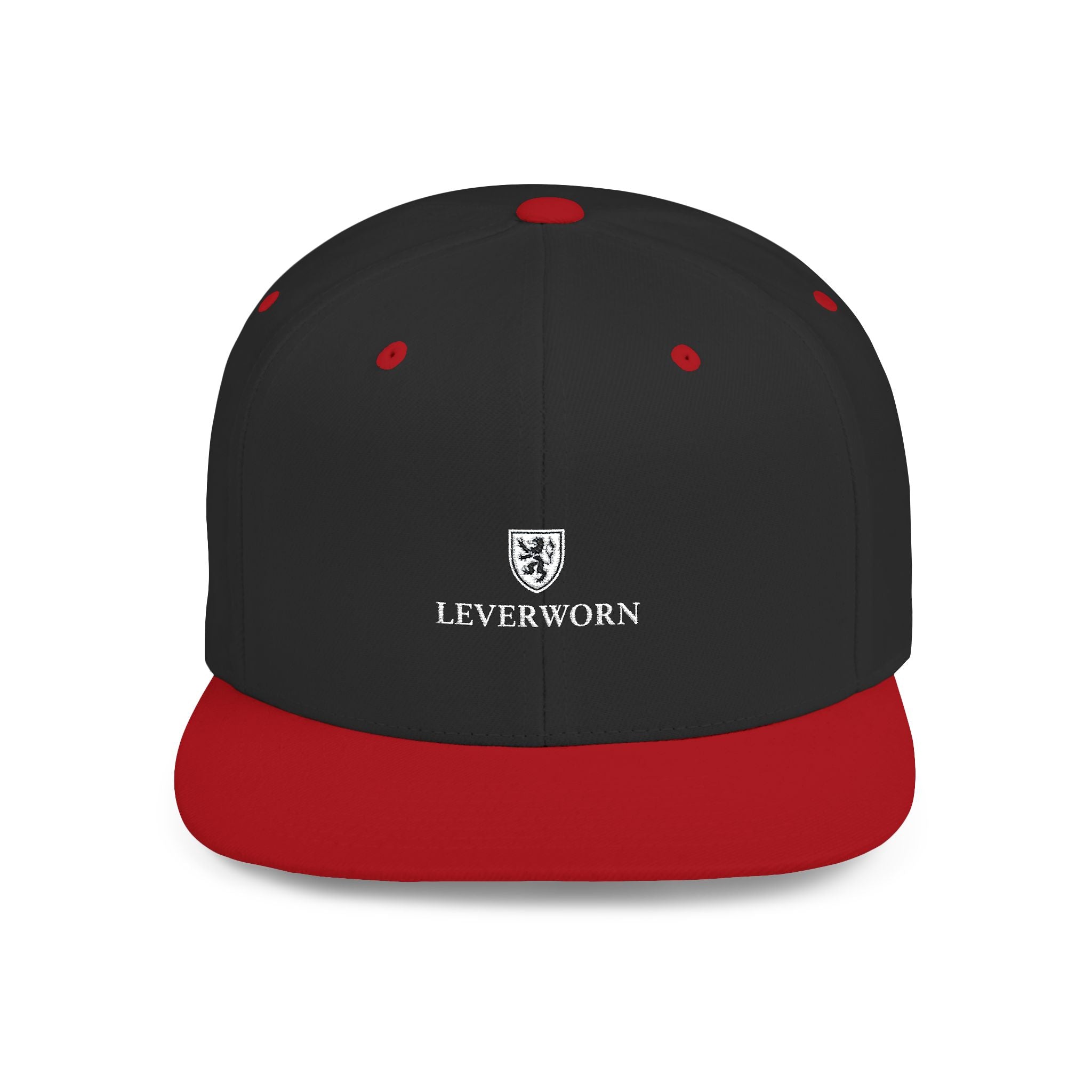 Flat Bill Snapback Hat — Leverworn Crest Embroidered Snapback Printify