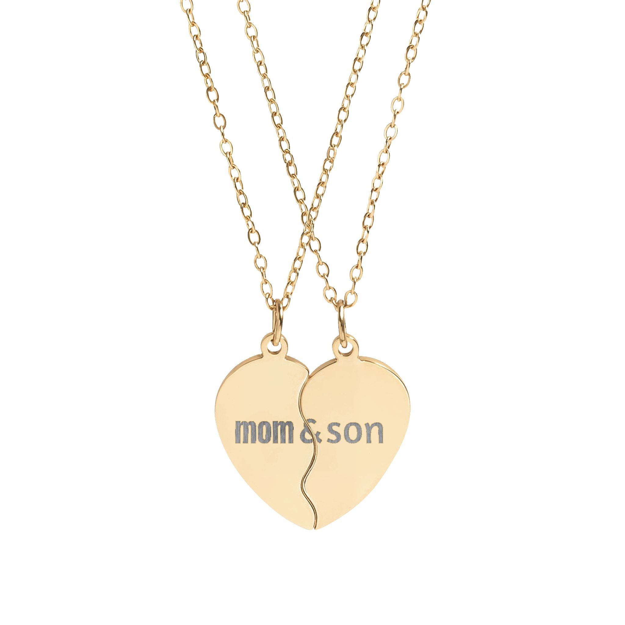 Engravable Break Apart Heart Necklace Set – Mom & Son Matching Pendant