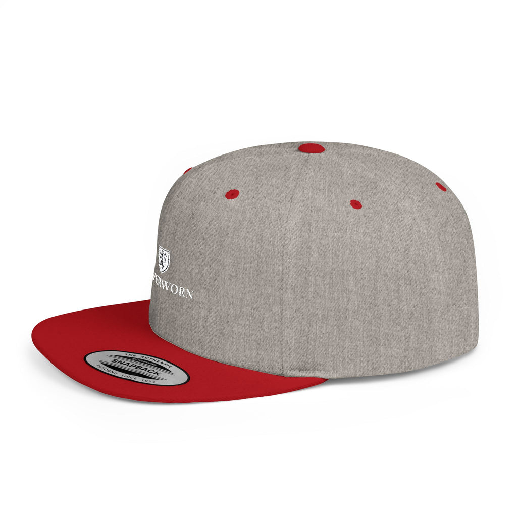 Flat Bill Snapback Hat — Leverworn Crest Embroidered Snapback