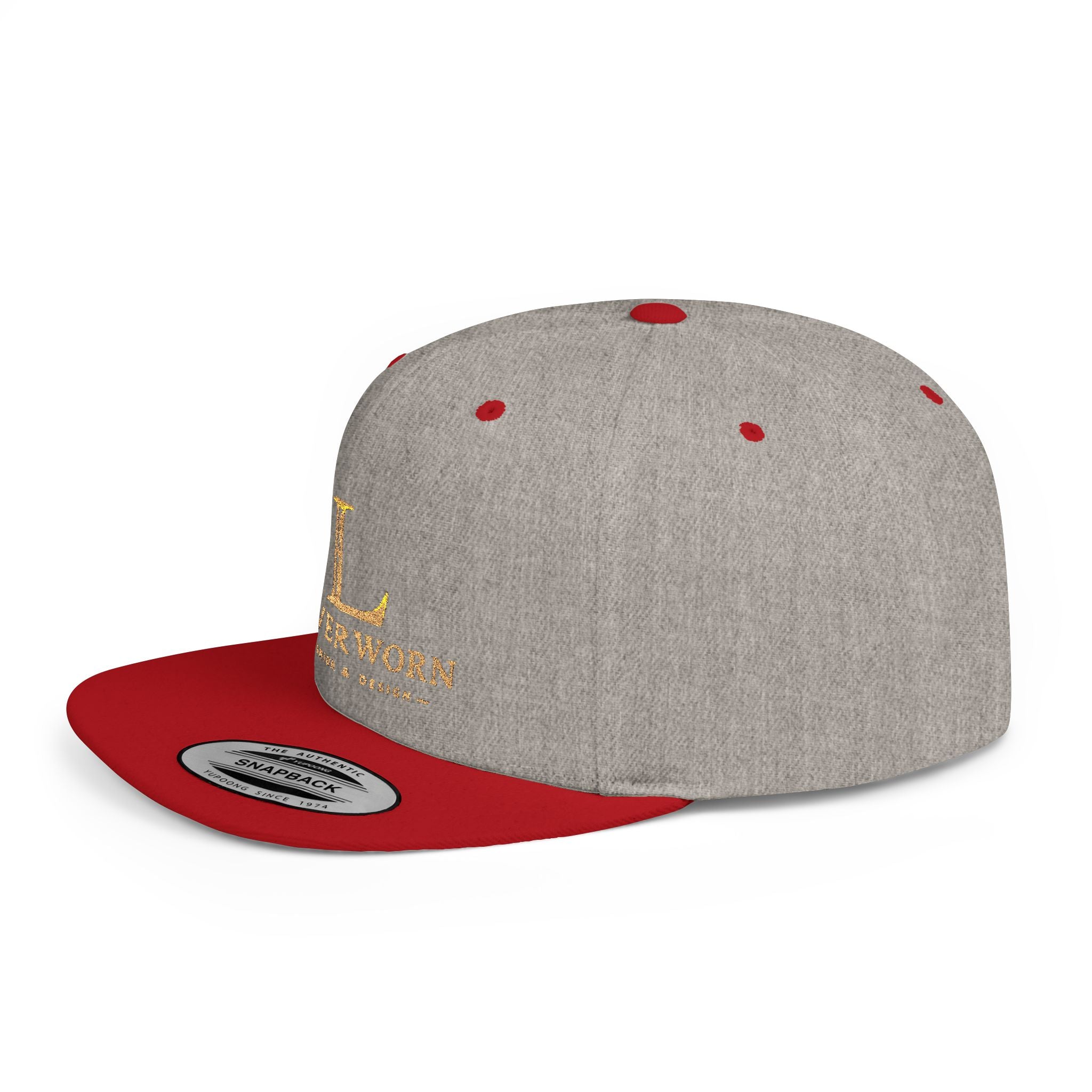 Snapback Hat — 'L' Gold Logo Leverworn Flat Bill Cap