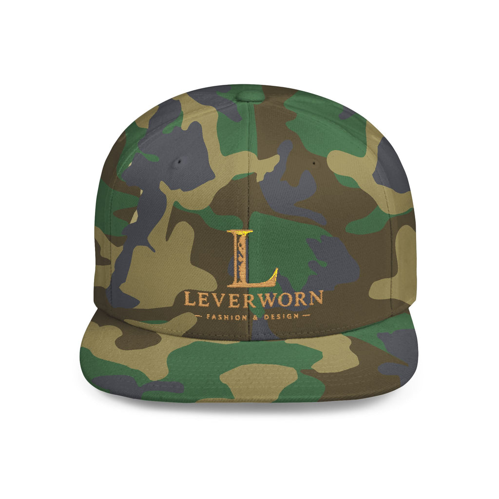 Snapback Hat — 'L' Gold Logo Leverworn Flat Bill Cap