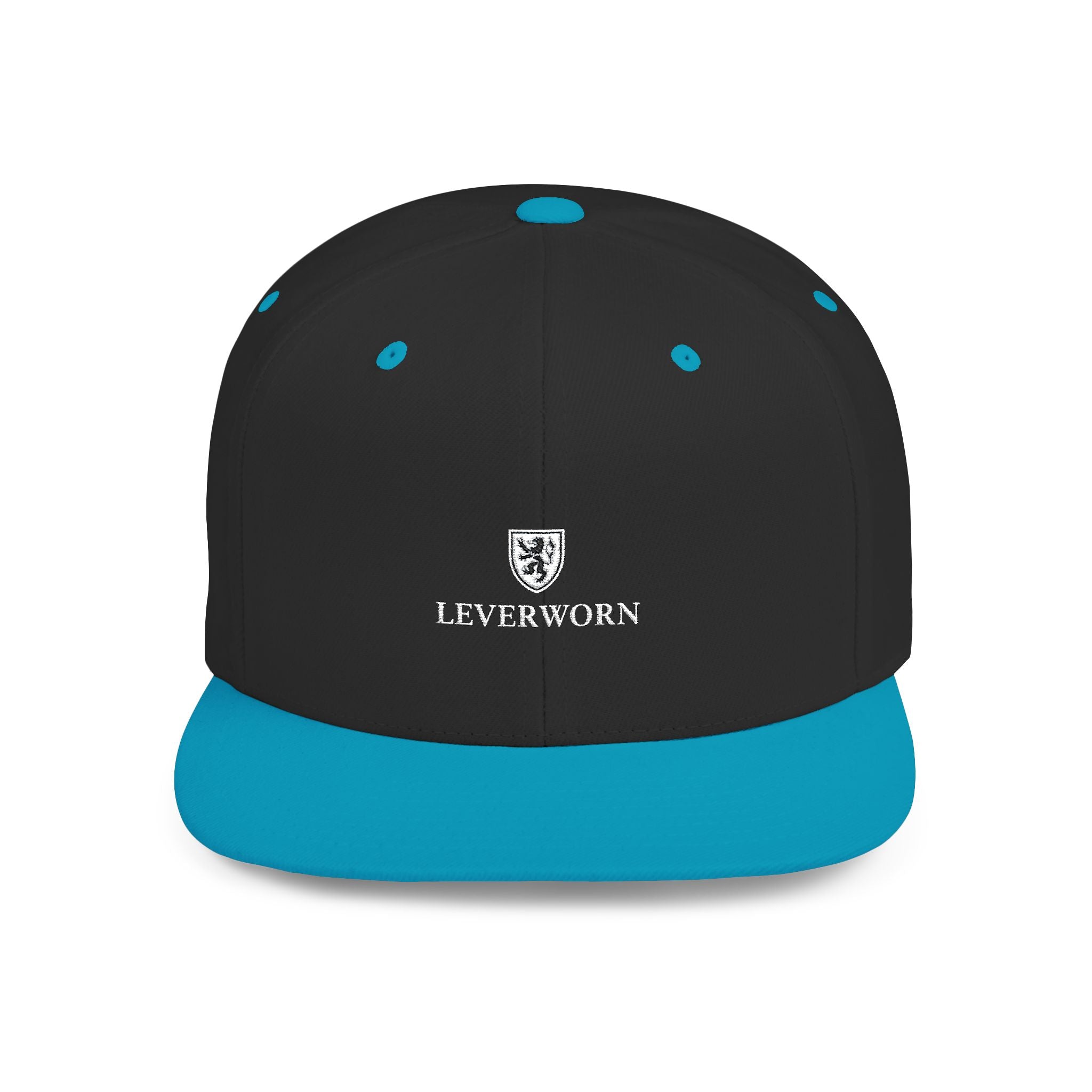 Flat Bill Snapback Hat — Leverworn Crest Embroidered Snapback Printify